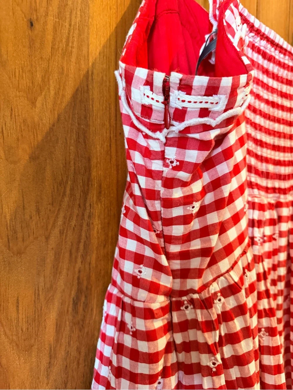Anthropologie Red Gingham Smocked Dress with Ruffle Trim - Picture 6 of 8